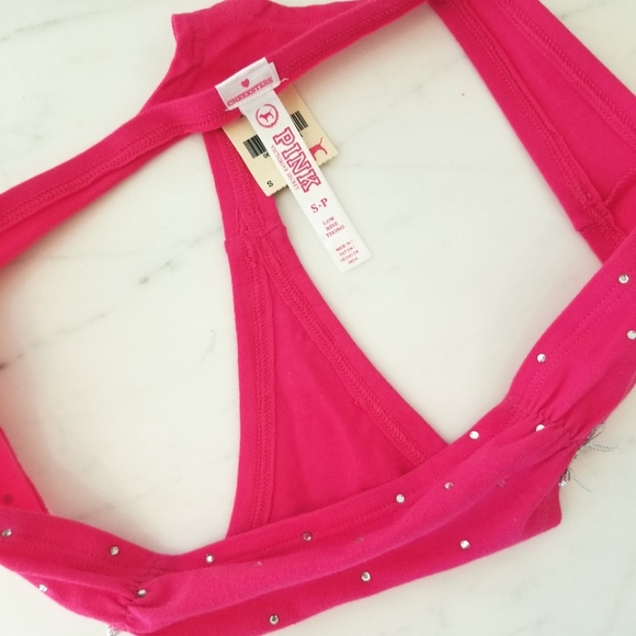 Victoria's Secret PINK Vintage Rhinestone Crystal Thong Panty Ruching NWT - Picture 9 of 13